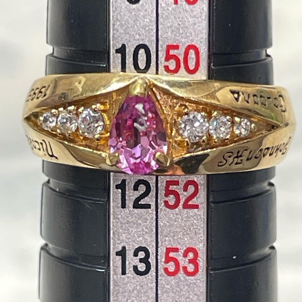 Vintage 1995 Class Ring Gold plated Pink Pear Stone CZ Accent Wildcats HS Size 6 - Picture 11 of 15